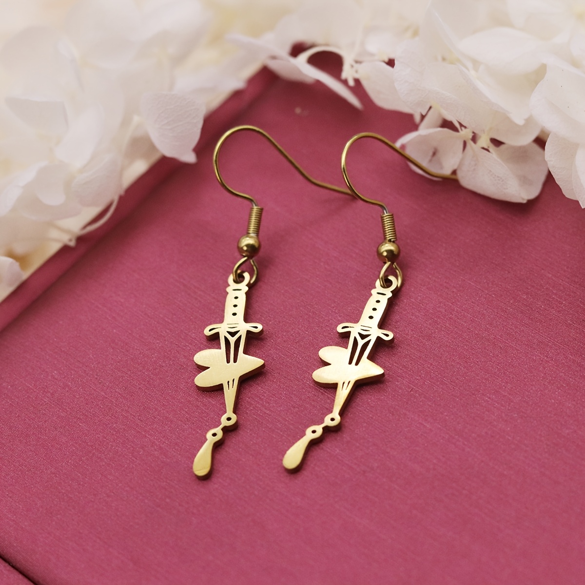 Women's Floral Dagger Teardrop Drop Earrings, Vintage Gothic Style